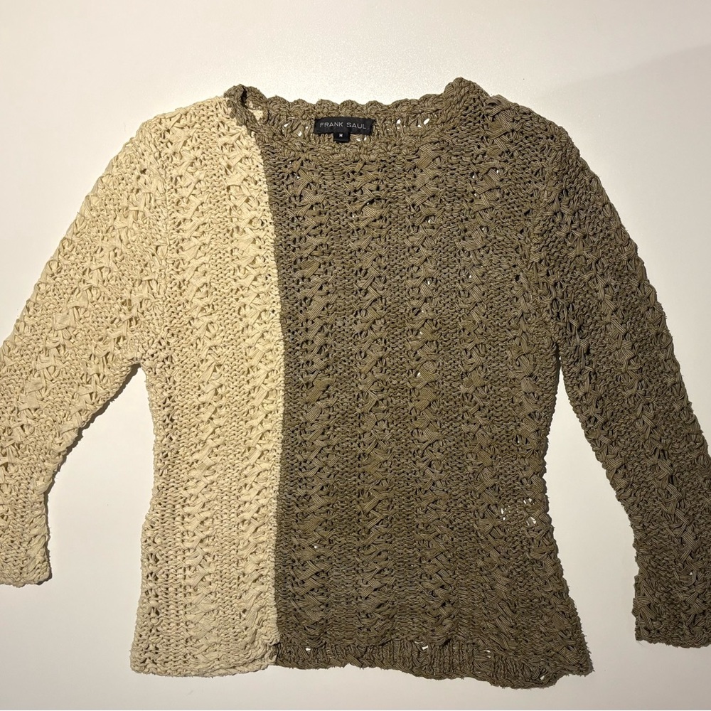 Frank Saul Vintage Colorblock Open Stitch Ribbon Knit Sweater Size M